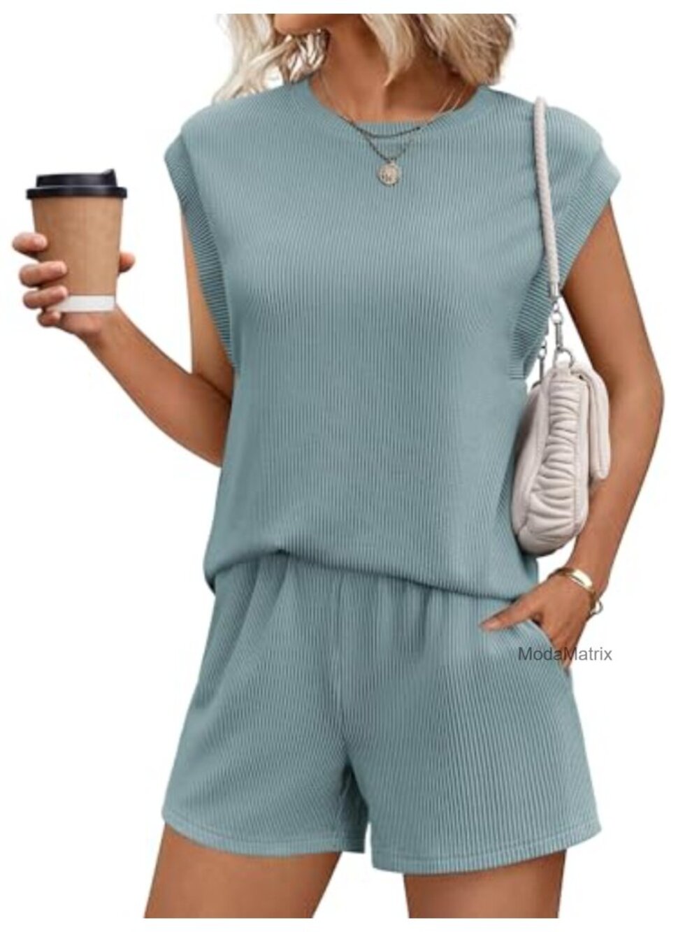 Women's 2 Piece Lounge Shorts Set Cap Sleeve Crewneck Knit Matching Outfit